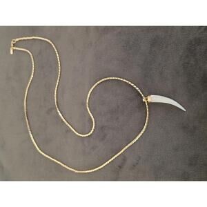 Monet Long Necklace – Mother of Pearl Tooth Pendant, 27” Chain